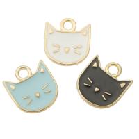 Tibetan Style Enamel Pendants, Cat, gold color plated, Unisex, more colors for choice, nickel, lead & cadmium free, 13x14x1.50mm, Hole:Approx 2mm, Approx 500PCs/Bag, Sold By Bag