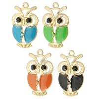 Tibetan Style Enamel Pendants, Owl, gold color plated, Unisex & with rhinestone, more colors for choice, nickel, lead & cadmium free, 21.50x34x4mm, Hole:Approx 2mm, Approx 500PCs/Bag, Sold By Bag