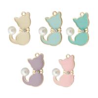 Zinc Alloy Enamel Pendants with Plastic Pearl Cat gold color plated Unisex & with rhinestone nickel lead & cadmium free Approx 2mm Approx Sold By Bag