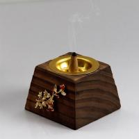 Traditional Ceramic Inserted Burner Incense Seat, Wood, half handmade, for home and office & durable, 70x70x48mm, Sold By PC