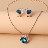 Rhinestone Jewelry Sets Stud Earring & necklace Zinc Alloy rose gold color plated 2 pieces & for woman & with rhinestone rose gold color nickel lead & cadmium free 18*21mm 16*18mm Length Approx 15.75 Inch Sold By Set