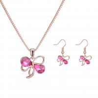 Crystal Jewelry Sets earring & necklace Zinc Alloy with Crystal Bowknot rose gold color plated 2 pieces & for woman rose gold color nickel lead & cadmium free 17*18mm 15*29mm Length Approx 15.75 Inch Sold By Set