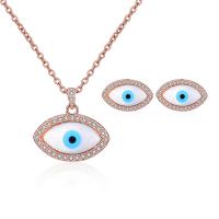 Evil Eye Jewelry Set, Stud Earring & necklace, Tibetan Style, with Cats Eye, plated, 2 pieces & for woman & with rhinestone, more colors for choice, nickel, lead & cadmium free, 16*10mm, Length:Approx 15.75 Inch, Sold By Set