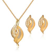Rhinestone Jewelry Sets, Stud Earring & necklace, Tibetan Style, gold color plated, 2 pieces & for woman & with rhinestone, golden, nickel, lead & cadmium free, 14*27mm,23*50mm, Length:Approx 15.75 Inch, Sold By Set
