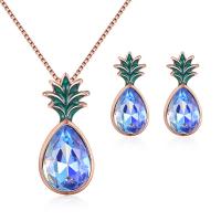 Rhinestone Jewelry Sets Stud Earring & necklace Zinc Alloy Pineapple rose gold color plated 2 pieces & for woman & with rhinestone rose gold color nickel lead & cadmium free 12*26mm Length Approx 15.75 Inch Sold By Set