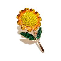 Rhinestone Brooch, Tibetan Style, Sunflower, fashion jewelry & for woman & enamel & with rhinestone, nickel, lead & cadmium free, 51x28mm, Sold By PC