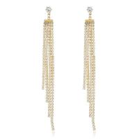 Fashion Fringe Earrings Brass gold color plated fashion jewelry & for woman & with rhinestone golden nickel lead & cadmium free Sold By Pair