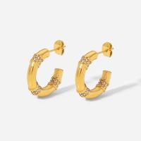 Titantium acciaio orecchini a borchia, Ciambella, gioielli di moda & Micro spianare cubic zirconia & per la donna, dorato, 4x23mm, Venduto da coppia