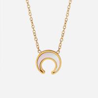 Titanium Steel Necklace with White Shell with 5.4cm extender chain Moon Vacuum Ion Plating Adjustable & fashion jewelry & for woman golden 12mm Length 40.2 cm Sold By PC