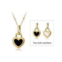 Titanium Steel Necklace with 5.3cm extender chain Heart Vacuum Ion Plating Adjustable & fashion jewelry & for woman & double-sided golden Length 39 cm Sold By PC
