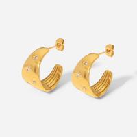 Titantium acciaio orecchini a borchia, Ciambella, gioielli di moda & Micro spianare cubic zirconia & per la donna, dorato, 14x28mm, Venduto da coppia