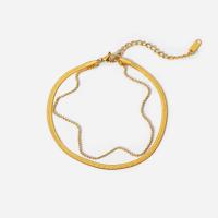 Partículas de aço tornozeleira, with 6.2cm extender chain, Camada Dupla & Ajustável & joias de moda & para mulher, dourado, comprimento 19.3 cm, vendido por PC