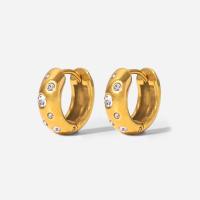 Titantium acciaio Huggie Orecchino ad anello, Ciambella, gioielli di moda & Micro spianare cubic zirconia & per la donna, dorato, 15x14mm,5mm, Venduto da coppia