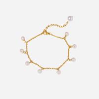 304 Stainless Steel Anklet, with Plastic Pearl, with 6cm extender chain, Round, Vacuum Ion Plating, Adjustable & fashion jewelry & for woman, golden, 6mm,2mm, Length:18.5 cm, Sold By PC
