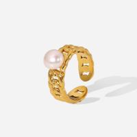 Vinger Ring in edelstaal, 304 roestvrij staal, met Plastic Pearl, Donut, mode sieraden & voor vrouw, gouden, 24x20mm, Verkocht door PC