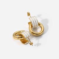 Huggie Hoop Drop Ohrringe, 304 Edelstahl, Kreisring, Modeschmuck & für Frau & Emaille, goldfarben, 19x34mm, verkauft von Paar