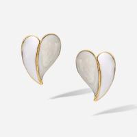 Boucle d'oreille de gaujon en acier inoxydable, Acier inoxydable 304, coeur, bijoux de mode & pour femme & émail, blanc, 16x22mm, Vendu par paire