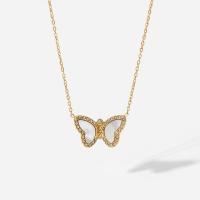 Titanium Steel Necklace with White Shell with 5cm extender chain Butterfly Vacuum Ion Plating Adjustable & fashion jewelry & micro pave cubic zirconia & for woman golden 11mm Length 41 cm Sold By PC