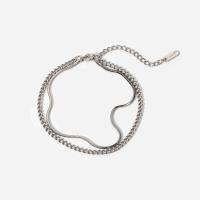 Bracelet d'acier titane, avec 5cm chaînes de rallonge, poli, Double couche & Réglable & bijoux de mode, argent, 3mm, Longueur 19 cm, Vendu par PC