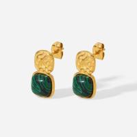 Boucle d'oreille Acier Titane, avec pierre gemme, cadre, bijoux de mode & pour femme, doré, 10x18mm, Vendu par paire
