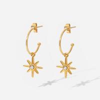 Boucle d'oreille Acier Titane, Hexagram, bijoux de mode & pavé de micro zircon & pour femme, doré, 16x32mm, Vendu par paire