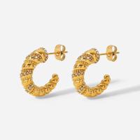 Boucle d'oreille Acier Titane, beignet, bijoux de mode & pavé de micro zircon & pour femme, doré, 10x18mm, Vendu par paire
