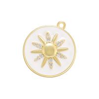 Cubic Zirconia Micro Pave Brass Pendant, Flat Round, gold color plated, micro pave cubic zirconia & enamel, more colors for choice, 23.50x21mm, Sold By PC