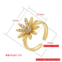 Cubic Zirconia Micro Pave Brass Ring Flower plated Adjustable & micro pave cubic zirconia & for woman 21mm Sold By PC