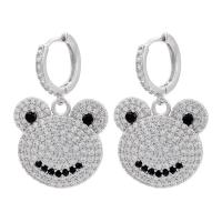 Huggie Hoop Drop Earring Brass Frog plated micro pave cubic zirconia & for woman Sold By Pair