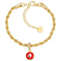 Evil Eye Jewelry Bracelet Brass gold color plated for woman & enamel 170mm Sold By PC