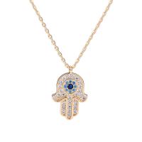 Cubic Zircon Micro Pave Brass Necklace, Cupronickel, Hamsa, plated, oval chain & for woman & with rhinestone, more colors for choice, nickel, lead & cadmium free, 12x17mm, Length:Approx 16 Inch, Sold By PC