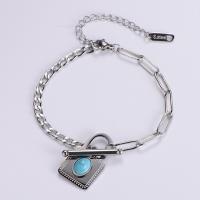 Fashion Turquoise Bracelets, 316L Stainless Steel, with turquoise, with 1.96inch extender chain, Lock, Vacuum Ion Plating, fashion jewelry & for woman, more colors for choice, Length:Approx 6.7 Inch, Sold By PC