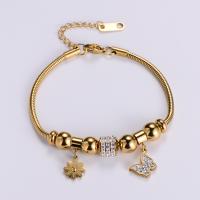 Stainless Steel Jewelry Bracelet, 316L Stainless Steel, with 1.96inch extender chain, Butterfly, 18K gold plated, snake chain & for woman & with rhinestone, Length:Approx 6.7 Inch, Sold By PC