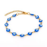 Bracelet Evil Eye bijoux, acier inoxydable 316L, avec 1.96inch chaînes de rallonge, Mauvais œil, Plaqué d'or 18K, pour femme & autocollant époxyde, plus de couleurs à choisir, 6mm, Longueur:Environ 6.3 pouce, Vendu par PC