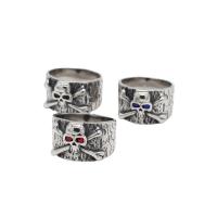 Rhinestone Stainless Steel Finger Ring 304 Stainless Steel Skull & for man & with rhinestone & blacken 13mm US Ring Sold By PC