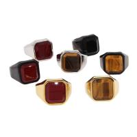 Stainless Steel Finger Ring, 304 Stainless Steel, with Tiger Eye & Black Stone & Red Jasper, Square, Vacuum Ion Plating, different size for choice & for man, more colors for choice, US Ring Size:7-12, Sold By PC