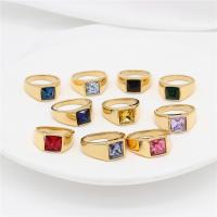 Ring Finger ze stali nierdzewnej, Stal nierdzewna 304, ze Szkło, Kwadrat, Platerowane prawdziwym złotem, dla obu płci & różnej wielkości do wyboru, dostępnych więcej kolorów, 10mm, rozmiar:6-11, sprzedane przez PC