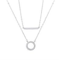Cubic Zircon Micro Pave 925 Sterling Silver Necklace, with 1.96 inch extender chain, plated, Double Layer & micro pave cubic zirconia & for woman, more colors for choice, Length:Approx 15.74 Inch, Sold By PC