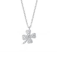 Cubic Zircon Micro Pave 925 Sterling Silver Necklace with 1.96 inch extender chain Four Leaf Clover plated micro pave cubic zirconia & for woman Length Approx 15.74 Inch Sold By PC