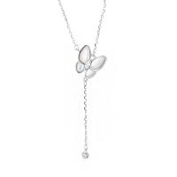 Cubic Zircon Micro Pave 925 Sterling Silver Necklace, with White Shell, with 1.96 inch extender chain, plated, micro pave cubic zirconia & for woman, more colors for choice, Length:Approx 15.74 Inch, Sold By PC