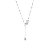 Cubic Zircon Micro Pave 925 Sterling Silver Necklace, with Shell Pearl, with 1.96 inch extender chain, plated, micro pave cubic zirconia & for woman, more colors for choice, Length:Approx 15.74 Inch, Sold By PC
