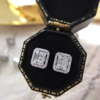 Brass Stud Earring Square platinum color plated micro pave cubic zirconia & for woman 13mm Sold By Pair