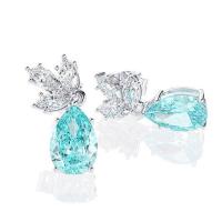 Cubic Zirconia Micro Pave Brass Earring, platinum color plated, micro pave cubic zirconia & for woman, light blue, 8x24mm, Sold By Pair