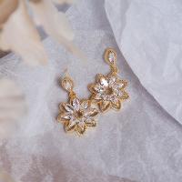 Cubic Zirconia Micro Pave Brass Earring Flower gold color plated micro pave cubic zirconia & for woman & hollow 28mm Sold By Pair