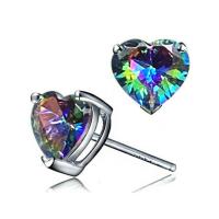 Cubic Zirconia Micro Pave Brass Earring Heart platinum color plated micro pave cubic zirconia & for woman 6mm Sold By Pair