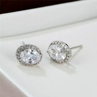 Cubic Zirconia Micro Pave Brass Earring, platinum color plated, micro pave cubic zirconia & for woman, 6x8mm, Sold By Pair