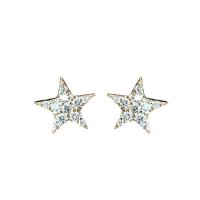 Boucles d'oreilles en laiton zircon cubique pavent, étoile, Placage de couleur d'or, pour femme & avec strass, 12x12mm, Vendu par paire