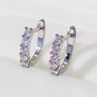 Brass Huggie Hoop Earring platinum color plated micro pave cubic zirconia & for woman 14mm Sold By Pair