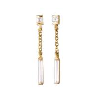 Brass Drop Earring gold color plated micro pave cubic zirconia & for woman 30mm Sold By Pair