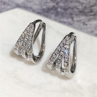 Brass Huggie Hoop Earring platinum color plated micro pave cubic zirconia & for woman Sold By Pair